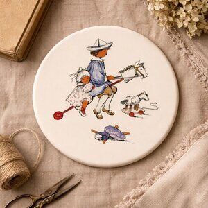 Hornsea England Ceramic Trivet Children on Hobby Horse Nursery Decor Vintage